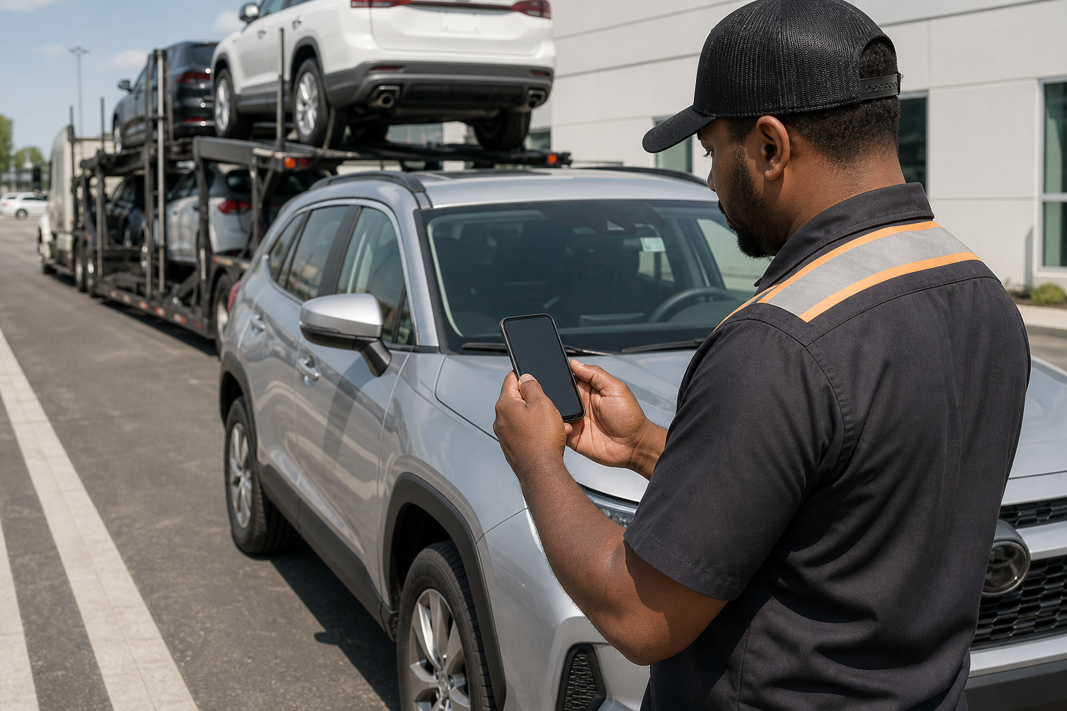 Driver using Cajuu during a vehicle pickup